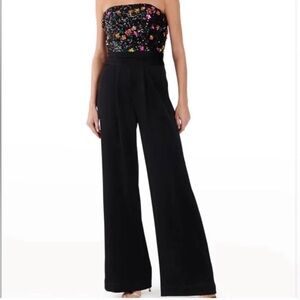 Defected - Ramy Brook Black Johanna Floral Sequin Embellished Evening Jumpsuit